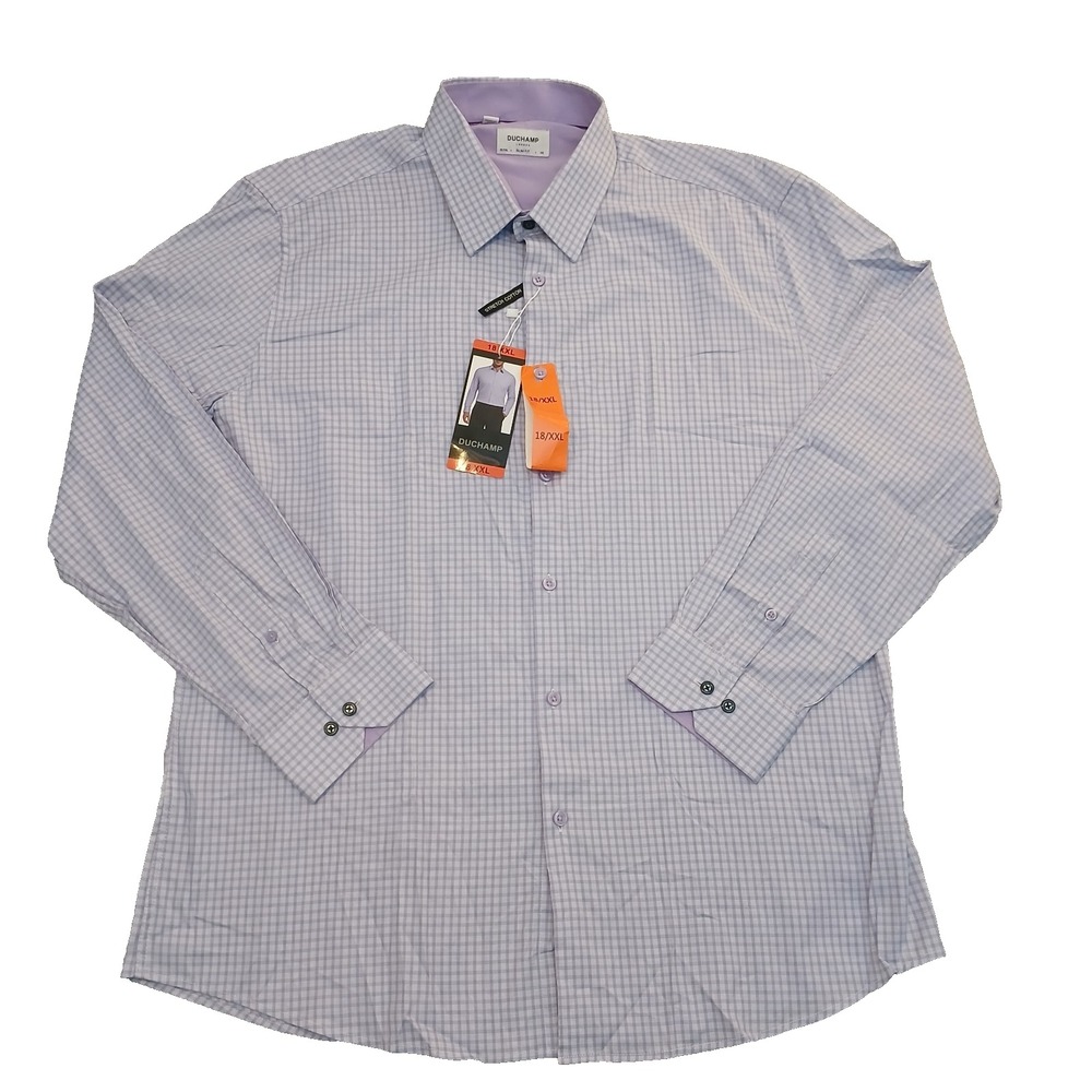 Duchamp London Men's Slim Fit Cotton Stretch Plaid Shirt, Purple, Size 18 XXL